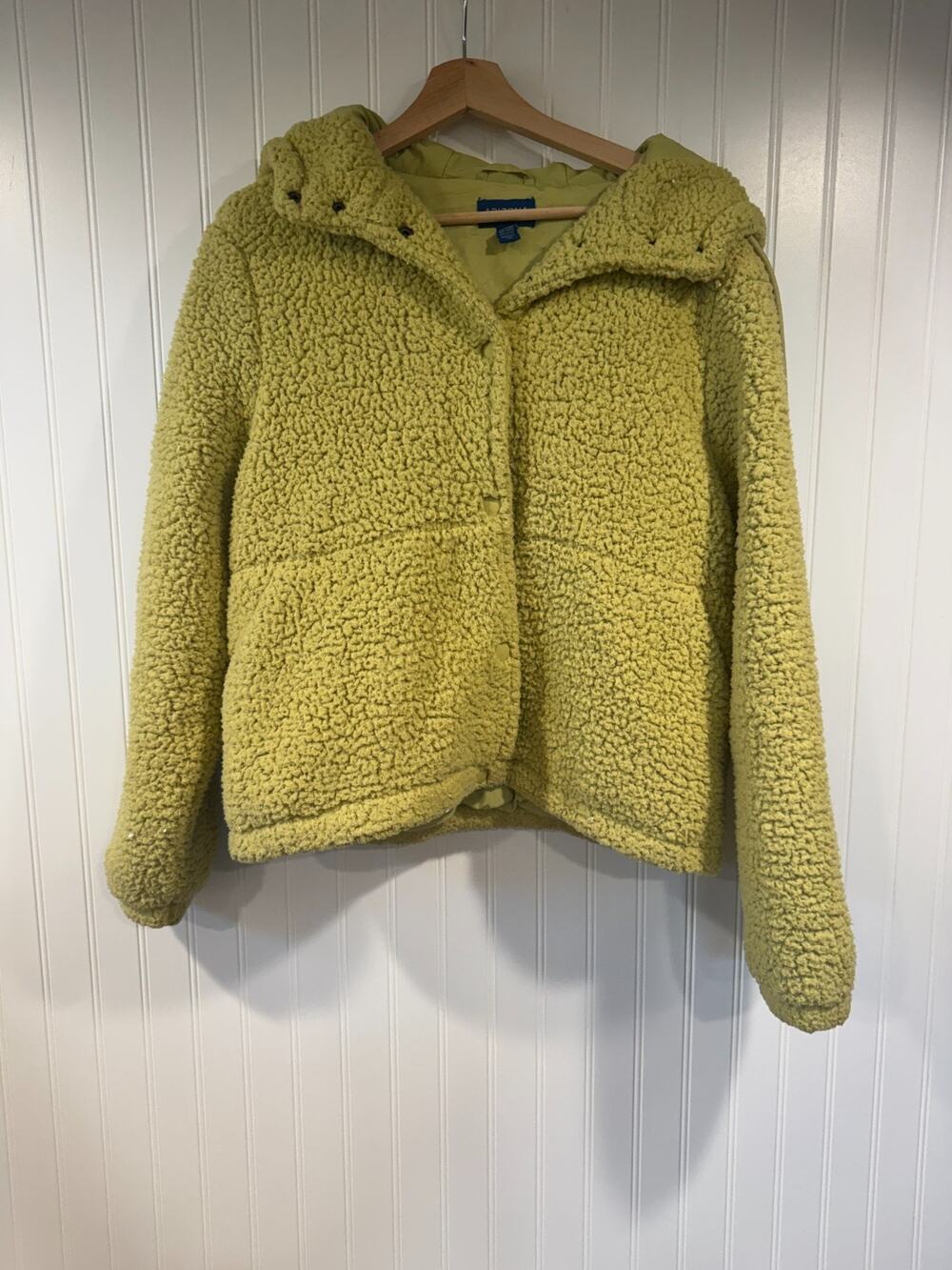 Arizona Jean Co. Sherpa Teddy Jacket Women's Small Green Snap Front Hooded